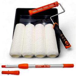 - ZESTAW MOTIVE V-PRO WAŁEK WHITE FIBRA 23cm 14mm 4szt + UCHWYT 23cm + KUWETA + KIJ 55cm